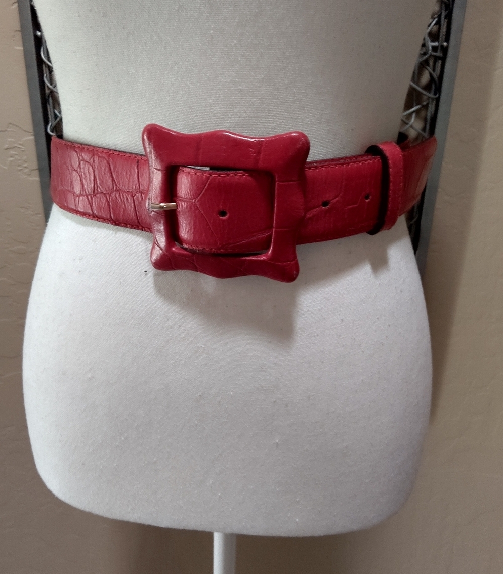 The Limited Wide Red Leather Waist Belt with Statement Buckle
